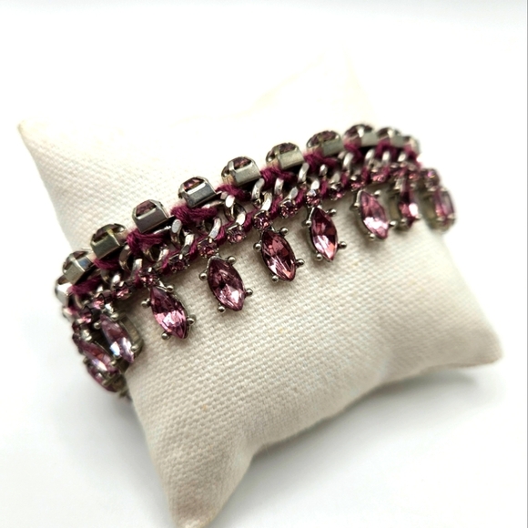 VINTAGE Pink and Lavender Glass Rhinestone Chain Link Bracelet - Picture 1 of 7